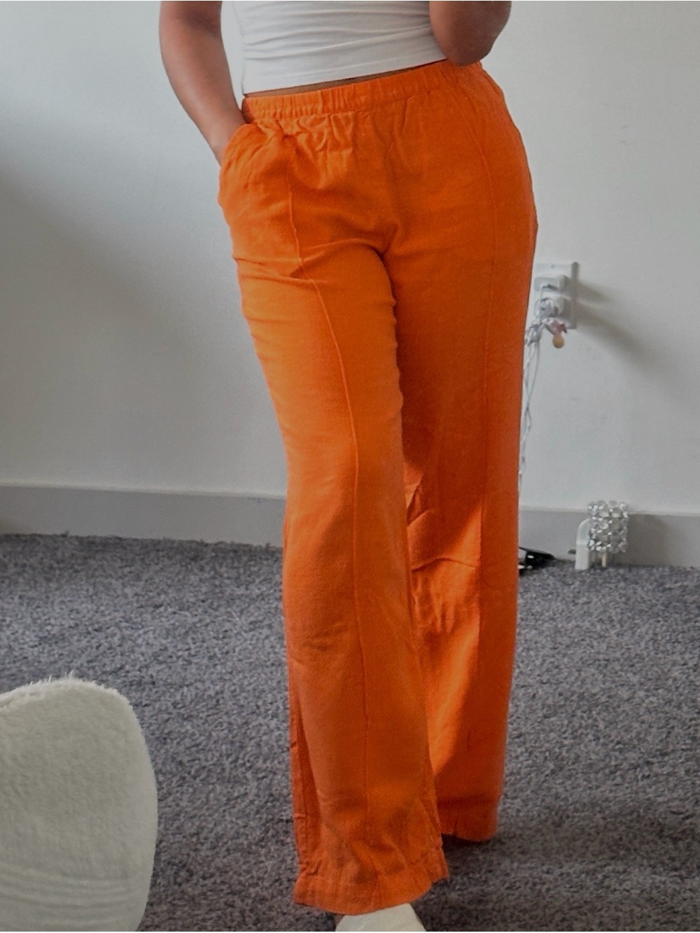Divided Orange Wide-Leg Elastic Waist Pants